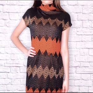Etcetera Vintage Brown Zig Zag Turtleneck Dress